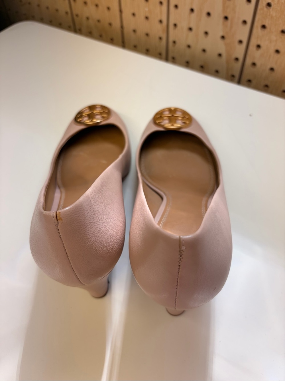 Tory Burch Blush Pink Leather Logo Round-Toe Wedge - Picture 4 of 8